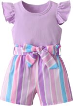 Derouetkia Toddler Baby Girl Clothes Ruffle Tops Solid Colour Short Sleeve and Shorts Summer Outfits Set