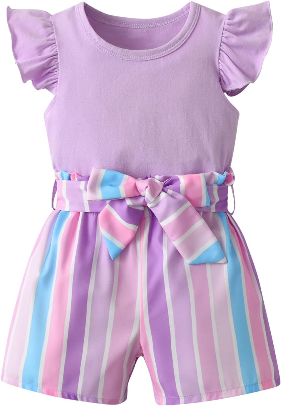 61ReJDFz1KL._AC_SL1500_.jpg Derouetkia Toddler Baby Girl Clothes Ruffle Tops Solid Colour Short Sleeve and Shorts Summer Outfits Set - Image 1