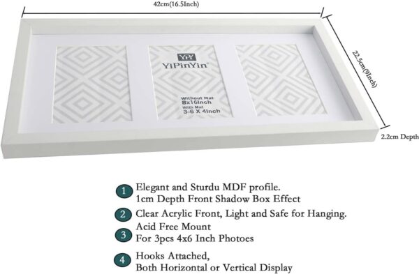 Multi picture frames 3-4x6''White, Photos Frames 3-6x4'', College frames 3-4x6'' Family Photo Frames, Multiple Photoes 4x6''Multi Picture Frames for Tabletop and Wall Hanging. - Image 3