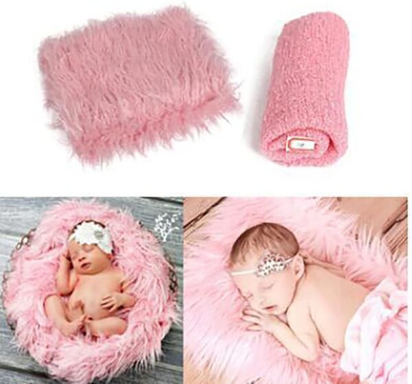 Uposao 2 Pcs/set Newborn Photography Props, DIY Newborn Infant Blanket Swaddle Wrap Set Soft Faux Fur Photography Backdrops Mat Rug for Baby Boys Girls - Image 2