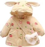 Baby Girls Warm Padded Jacket Fleece Coat Windproof Outerwear Jacket Thicken Toddler Warm Hooded Winter Coat with Bag (3A-Beige, 12-18 Months)