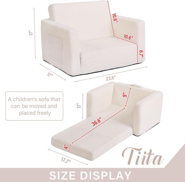 Tiita Kids Sofa, 2-in-1 Toddler Chair, Convertible Children Couch to Lounger, Flip Out Kid Sofas Chair, Toddler Armrest Chairs Bed, Folding Kids Play Sofa for Girl or Boy (Beige) - Image 3