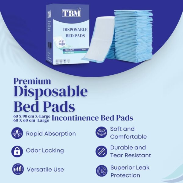 TBM 50 Disposable Incontinence Bed Pads 60 x 90 | Absorbent Underpad, Bed Mats, Incontinence Pads, Incontinence Sheets, Bed Pads, Incontinence Bed Sheets - Image 2