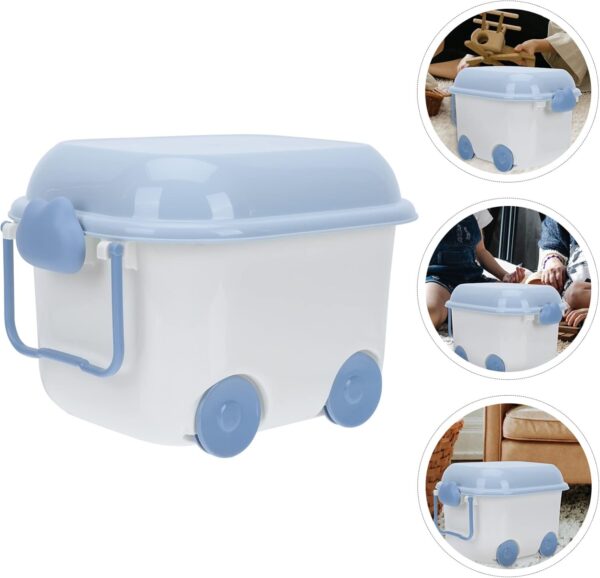 Kids' Toy Chests & Boxes with Wheel and Lid, Car Latch Box Kids Girls Boys Chest with Wheels for Playroom, Cute Nursery Room Storage Box Bin for Kids Books Toys Clothes - Blue - Image 9