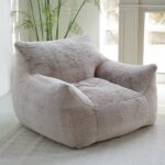 Bean Bag Chair Plush Animal Bean Bag Cover No Filler Soft Plush Fur Recliner Animal Pattern Fur Single Chair Kids Adults Beanbag Chair Lazy Armchair Couch Floor Seating Living(Lotus Gray)