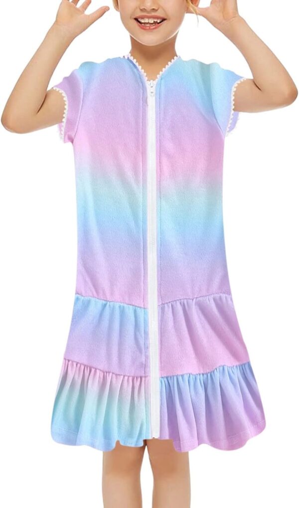 Toddler Little Girls Swim Coverups Kids Zip-Up Hoodie Beach Pool Bathing Suit Robe Swimsuit Cover Up for Baby Girls Bathing Suit Robe Pool Beach Dresses - Image 2