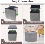 Cosaving Folding Ottoman Stool Storage Ottoman Seat Footstools with Storage Ottoman Storage Cube Storage Box Toy Chest Storage with Lid for Space Saving 30x30x30 cm, Grey… - Image 8