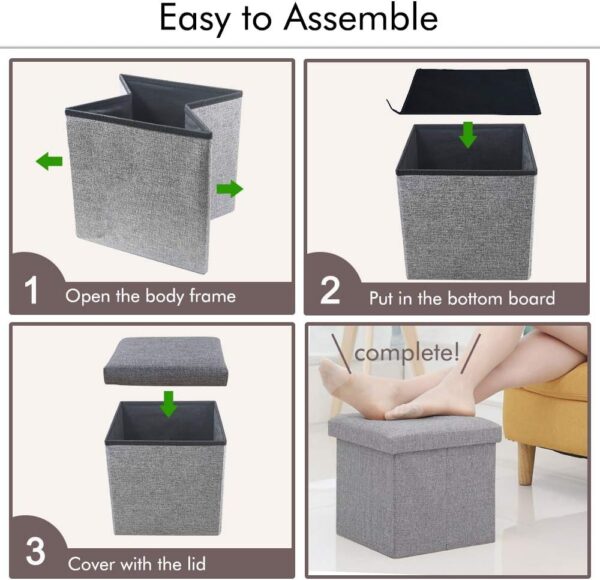 Cosaving Folding Ottoman Stool Storage Ottoman Seat Footstools with Storage Ottoman Storage Cube Storage Box Toy Chest Storage with Lid for Space Saving 30x30x30 cm, Grey… - Image 8