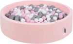 KiddyMoon Soft Ball Pit Round 120X30cm/200 Balls ∅ 7Cm / 2.75In For Kids, Foam Ball Pool Baby Playballs Children, Made In The EU, Pink:White-Grey-Powder Pink