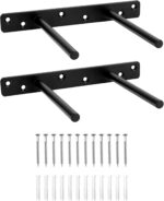 QWORK® 2 Pack Floating Shelf Bracket - 6 Inch 150 mm Double T Design- Heavy Duty Hidden Concealed Wall Shelf Brackets with Mounting Screws - Solid Steel Matt Black