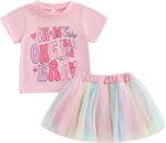 MAHUAOYIXI Baby Girl 2Pcs First Birthday Outfits Short Sleeve Letter Print Tops Tops T-Shirt + Tutu Tulle Skirt Set Toddler Girls Clothes Girls Birthday Clothing Set
