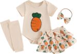 M9ppzzur7 Baby Girls Easter Outfit Carrot/Bunny Embroidery Romper and Ruffle Tutu Shorts Bloomer Shorts + Headband Set Clothes