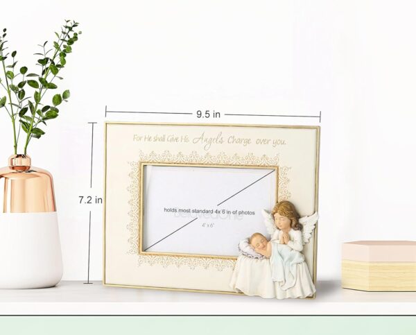 Grace4Joy Baby Picture Frames - Baptism Photo Frame for Baby Girls or Boys, Hand Painted Guardian Angel Photo Frame Catholic Gifts for Newborn Baby Shower, Christening, Birthday - Image 6