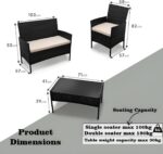 DIVCHI Garden Furniture Set Rattan Patio Conservatory Balcony Indoor Outdoor 4 Seater Piece Glass Top Coffee Table Sofa Loveseat with Cushions (Black) - Image 5