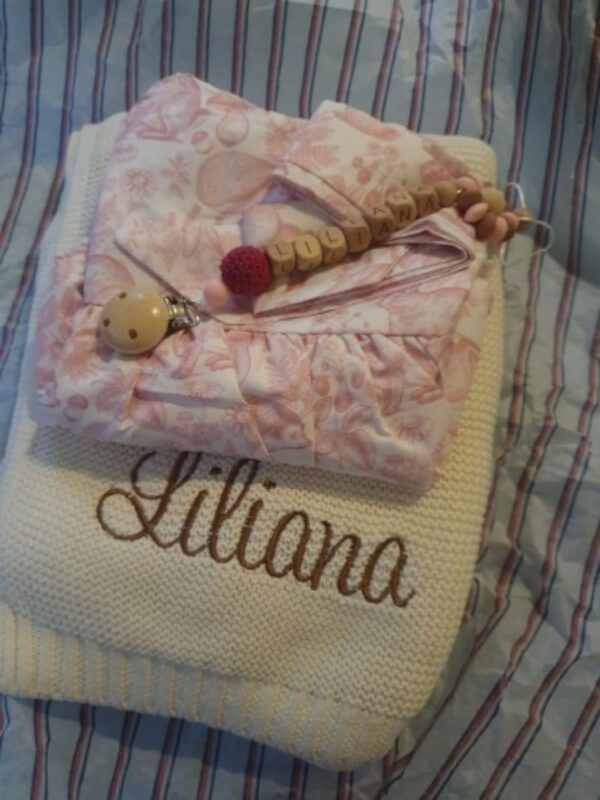 HDLOVE 100x80cm Personalised Baby Blankets, Cotton Knitted Blanket Personalized Embroidered Name Baby Boy Baby Girl Soft Blanket Baby Shower Breathable Stroller Blanket(GRAY,Embroidery name) - Image 5