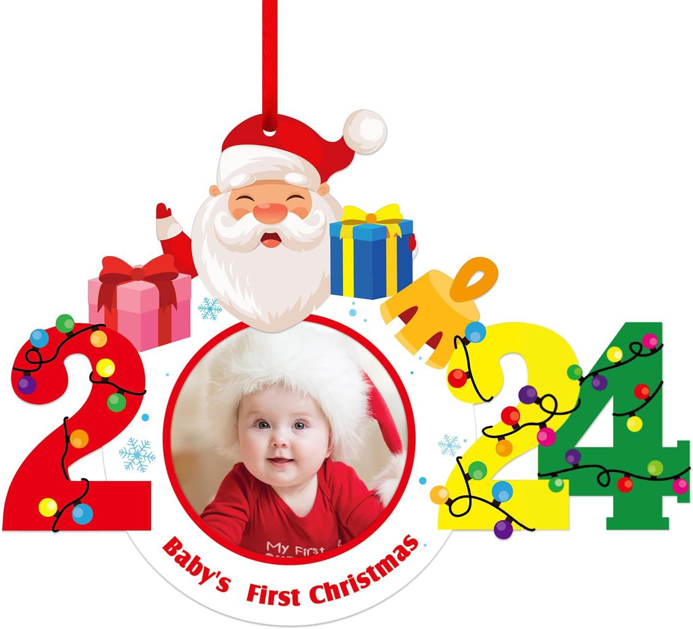 61VGQkn7lL._AC_SL1500_.jpg SICOHOME 2023 Baby's First Christmas Frame Ornament 4" Personalized Baby 1st Christmas Photo Frame Ornament Santa Gift My First Christmas Picture Frame Ornament for New Parents Mom Dad Presents - Image 1
