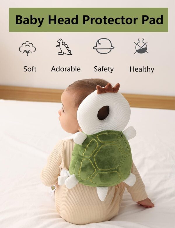 Bambebe Baby Head Protection Pillow Head Protection Backpack Safety Pads Adjustable Size Baby Head Protector for 4-24 Months Toddler Baby Safety Helmet Baby Harness Baby Walking(Turtle) - Image 2