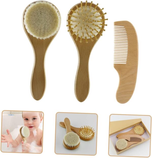 Kisangel Baby Hair Brush Set Newborn Hair Care Comb Wool Brush for Toddler Wooden Baby Hair Brush Box - Image 8