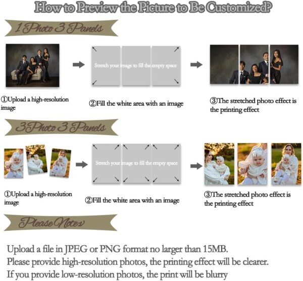 ZQQART Custom Canvas Prints with Your Photos 3 Panels Personalized Family Pictures Wall Art Customized Wedding Baby Pet Gifts Artwork Frame(Black,8"x10"x3Pcs(20x25cmx 3pcs)) - Image 5