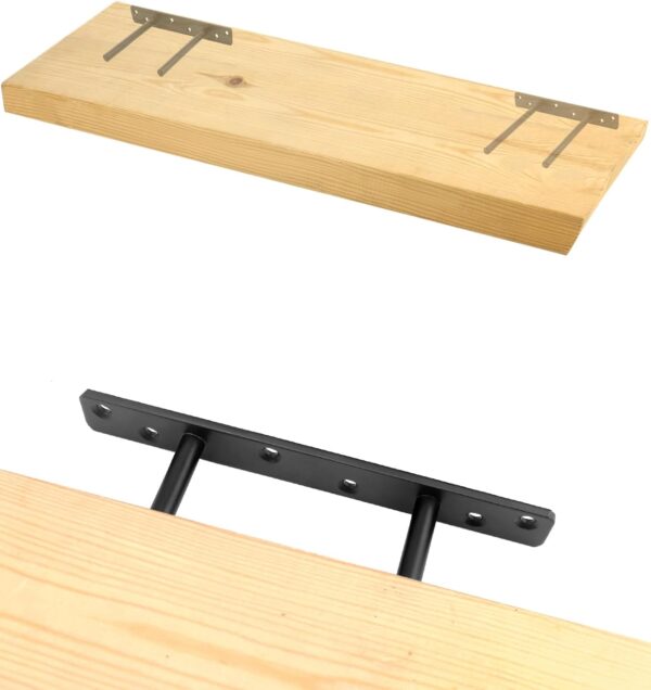 QWORK® 2 Pack Floating Shelf Bracket - 6 Inch 150 mm Double T Design- Heavy Duty Hidden Concealed Wall Shelf Brackets with Mounting Screws - Solid Steel Matt Black - Image 5