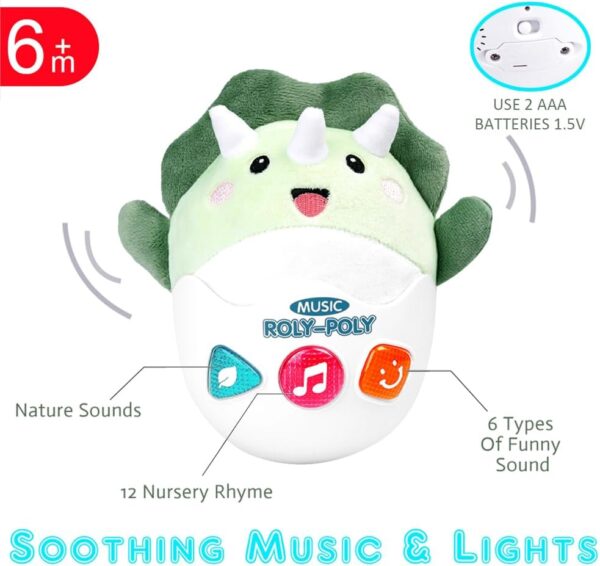 Rarekids Plush Roly-Poly Dinosaur Baby Toys 6 to 12 months, Baby Musical Toy with Lights, Songs and Nature Sounds, Montessori Toys Sensory Toys Baby Girl Boy Gift 0 6 9 12 Month Nerborn Gifts - Image 4