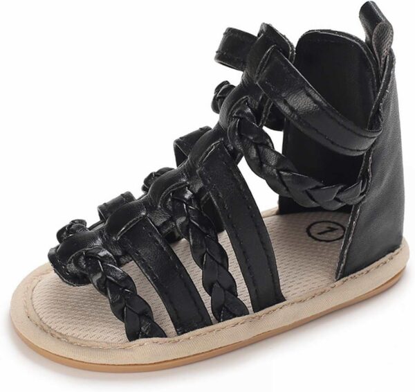 Toddler Kids Flat Gl𝐚diator Wide Sandals Slip On Ankle Summer Shoes Baby Boys Girls Rubber Sole Leather Soft Sandals White Baby Girl Shoes For Baptism Kids Pool Slidea( - Image 5