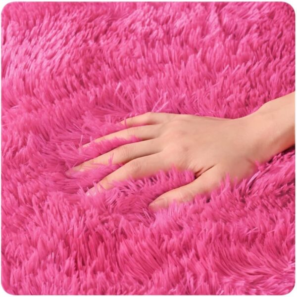 GREFFY Soft 2x4 Feet Area Rug, Modern Yellow Shag Carpet, Shaggy Plush Rugs for Bedroom, Indoor Nursery Dorm Bedside Fluffy Rug for Living Room, Fuzzy Teen Girls Aesthetic Home Decor, Hot Pink - Image 4