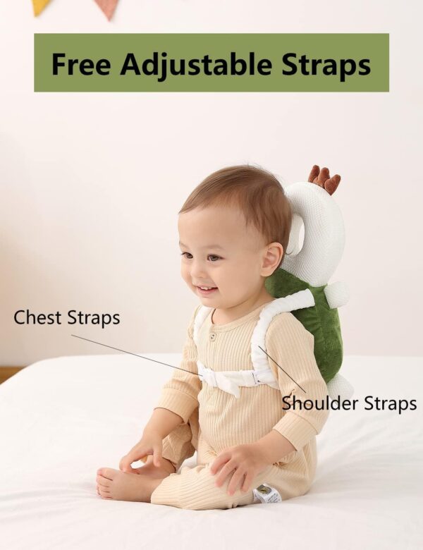 Bambebe Baby Head Protection Pillow Head Protection Backpack Safety Pads Adjustable Size Baby Head Protector for 4-24 Months Toddler Baby Safety Helmet Baby Harness Baby Walking(Turtle) - Image 4