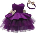 Baby Girl Dress Sleeveless Backless Sequin Bowknot Princess Tulle Tutu Baptism Wedding Bridesmaid Pageant Birthday Christmas Party Formal Evening Ball Gown with Headband - Image 3