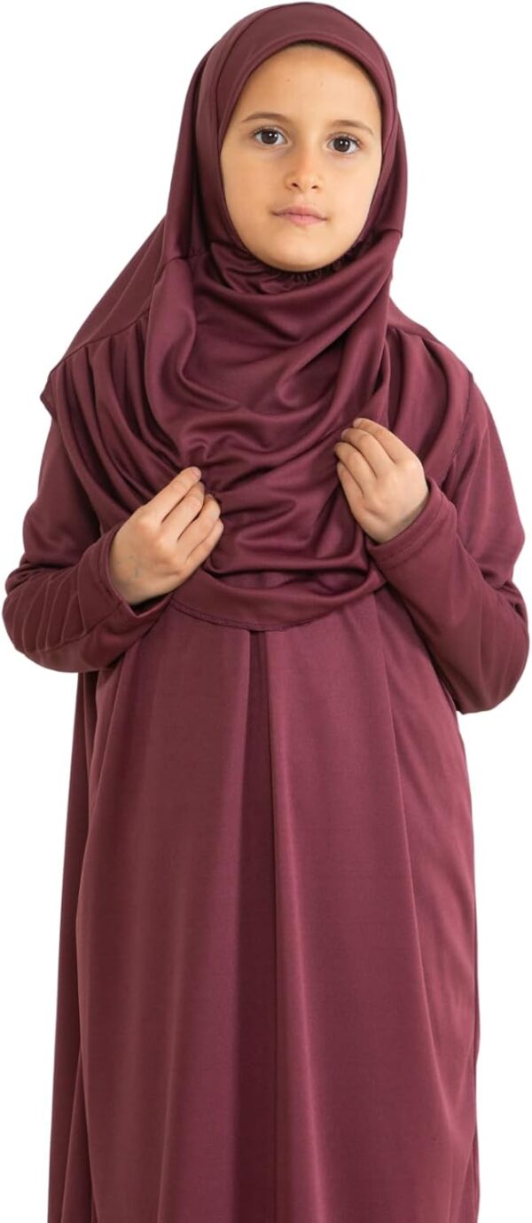 Prien Kids Prayer Dress Muslim Clothes for Girls Long Sleeve Abaya with Hijab Two Piece Maxi Islamic Set Scarf Kaftan Jilbab - Image 5
