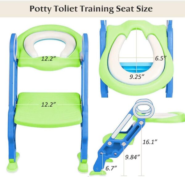 KATARUS Potty Training Toilet Seat with Step Stool Ladder for kids and baby Adjustable Toddler Toilet Training Seat with Soft Not-Cold Padded Seat Safe Handles and Non-Slip Wide Steps, Blue-Green - Image 2