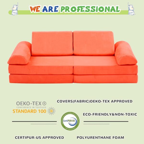 jela Kids Couch Large, Floor Sofa Modular Funiture for Kids Adults, Playhouse Play Set for Toddlers Babies, Modular Foam Play Couch Indoor Outdoor (56.7"x28.3"x17.3", Coral) - Image 8