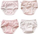 Premewish 4 Pack Baby Girls Underwear Kids Cotton Knickers Briefs Toddlers Summer Bloomers Training Pants Solid Color Diaper Cover for Infant Toddler 12-18 Months and 2-6 Years Old