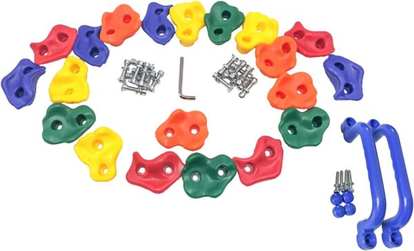 KINSPORY Rock Climbing Holds, Climbing Wall Holds for Kids, Colourful Climbing Set with Two Blue Handles for Indoor Outdoor Playground PlaySet Building - Image 4