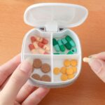 YIJINYVN Storage boxes Mini Portable 4 Grid Compartment Pill Box Travel Medicine Case Plastic Tablet Dispenser Storage Box(Blue) - Image 2