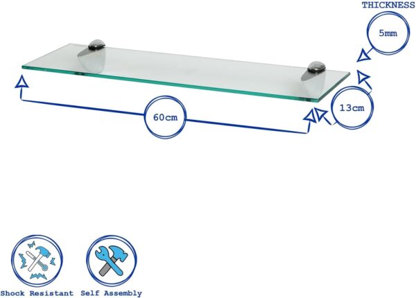 Harbour Housewares Floating Glass Wall Shelves - 60cm - Pack of 6 - Shelving Storage Vanity Display Shelf Unit with Silver Brackets for Bathroom, Shower, Kitchen, Living Room - Image 4