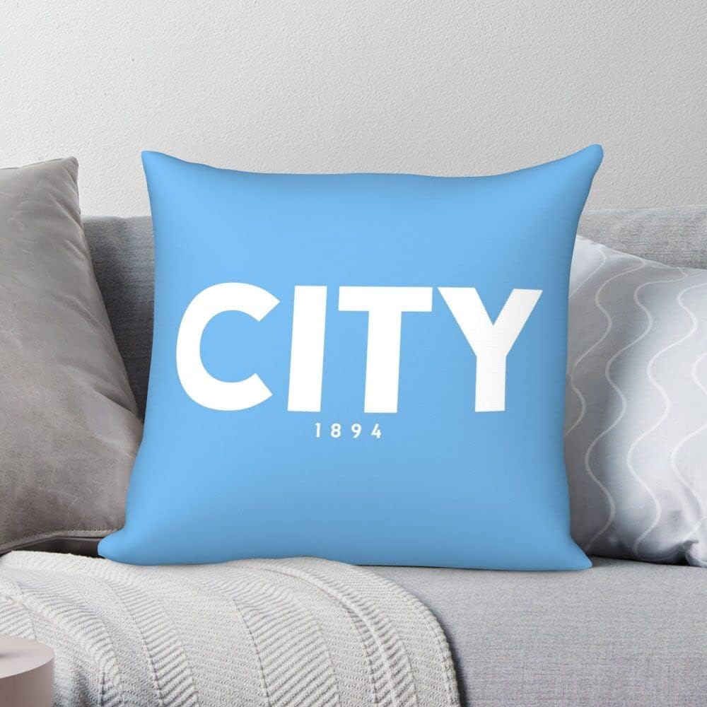 61aogWZGWCL._AC_SL1000_.jpg The Beach Stop Football Sports City Blue Cushion Cover | Gift Idea for Men Women Boys & Girls | 45x45cm 18x18 | Manchester City - Image 1