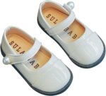 Slip On School Shoes for Girls Size 7 Girls Leather Pearl Design Soft Round Color Design Toe Princess Dress Flat Shoes(Toddler/Little Kid/Big Kids)