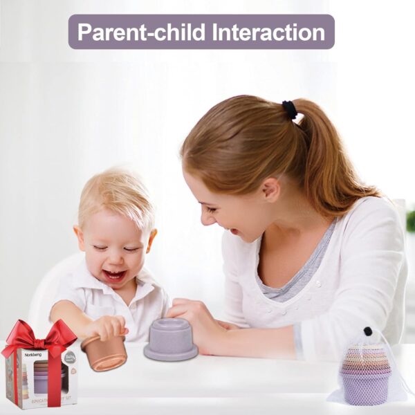 Norkbeng Baby Stacking Cups for 6 12 18 Months, 8 Pieces Rainbow Stacker Tower Bath Toy Sand Toy Rabbit Nesting Cups, Montessori Stacking Game Educational Gift for 1 2 3 Years Old Boys Girls - Image 8