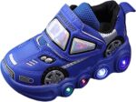 Light Up Toddler Boys Shoes Car Pattern Luminous Sport Sneaker, Little Fashion Cute Soft Sole School Athletic Shoes Light Up Dinosaur Shoes for Toddlers Kids Light Up Shoes Size 11