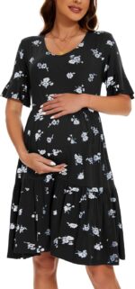 Smallshow Women's Maternity Short Sleeve Summer Dress O Neck Casual Ruffle Pregnancy Clothes - Image 3