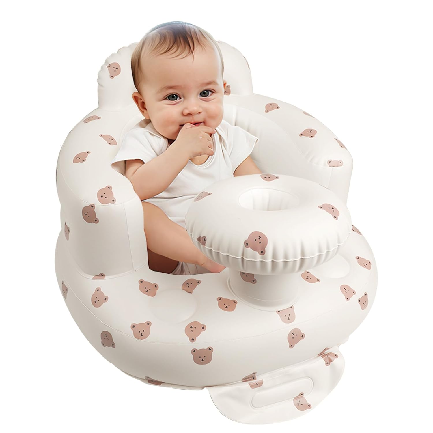 61c3WLMYsL._SL1500_.jpg Inflatable Baby Chair with Tray for Babies 3 Months & Up, Blow Up Baby Seat with Built in Air Pump, Sit Me Up Floor Baby Seats for Infants for Sitting Up - Bear Head with Tray - Image 1