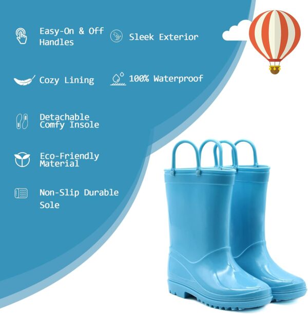 EUXTERPA Kids Wellies Boys Girls Waterproof Wellington Boots, Toddler Child Solid Color Welly Boots for Outdoor - Image 2