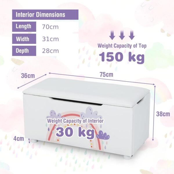 GYMAX Kids Toy Box, Children Storage Chest with Detachable Lid, Upholstered Toddler Storage Bench for Boys Girls (White) - Image 5