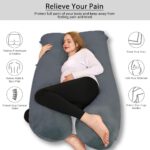 Chilling Home Pregnancy Pillows for Sleeping,U Shaped Maternity Pillow Pillow,55 inch Full Body Pillow Long Pillows for Sleeping, Maternity&Body Pillows for adults with Cover Velvet,Light Black - Image 2