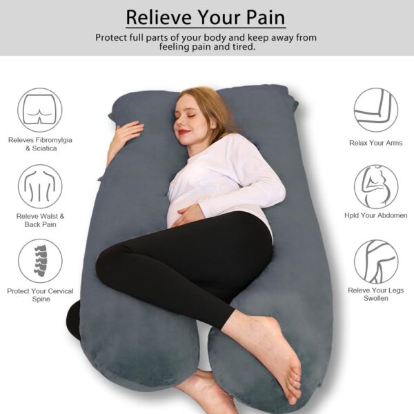 Chilling Home Pregnancy Pillows for Sleeping,U Shaped Maternity Pillow Pillow,55 inch Full Body Pillow Long Pillows for Sleeping, Maternity&Body Pillows for adults with Cover Velvet,Light Black - Image 2