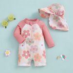 Geagodelia Toddler Baby Girl Swimsuit and Hat Zip Up Long Sleeve All in One Swimming Costume UV Sun Protection Swimwear One Piece Swimming Suit Rash Guard Sunsuit - Image 3