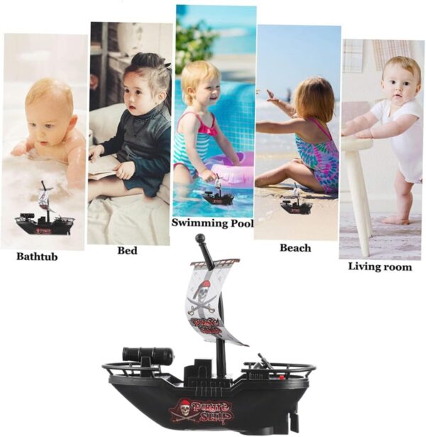 2pcs Baby Bath Toys Pirate Boat Wind Up Floating Bath Toys Bathtub Plastic Toy Boat Swimming Pool Water Toys for Party Favors Toddler Kids Black - Image 6