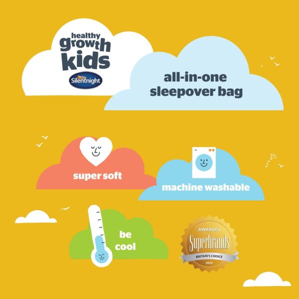 Silentnight Healthy Growth All-In-One Sleepover Bag - Sleep Bag & Built-In Pillow for Comfort and Convenience - Super Soft and Cosy Brushed Microfibre Travel Nursery Sleeping Bag - 160x70cm - Image 8