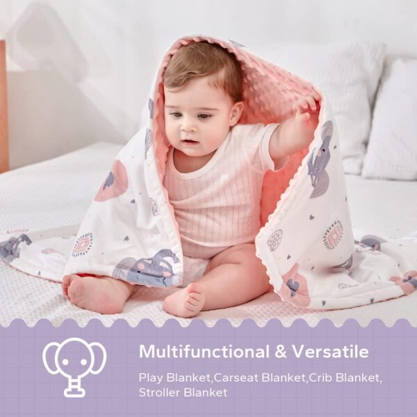 FUNUPUP Baby Blankets for Girls and Boys Unisex Soft Plush Newborn Baby Receiving Blanket Double Layer Toddler Nursery Bed Blankets with Dotted Backing (75 x 100 cm, Elephant's Love) - Image 5